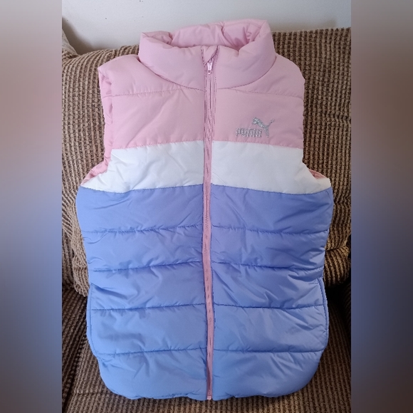 Puma Color Block Puffer Vest Size Medium 10/12 Big Girls - Pink, Purple, White - Picture 3 of 10